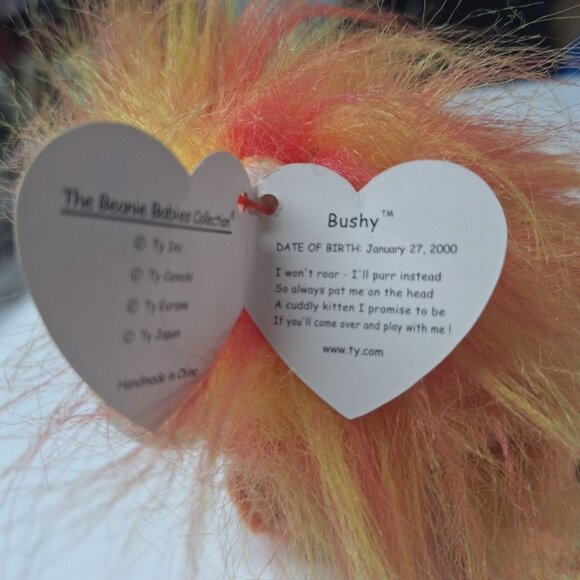 Ty Beanie Baby Bushy 2000 Lion Plush Orange Neon Cat Jungle Vintage - Picture 6 of 10